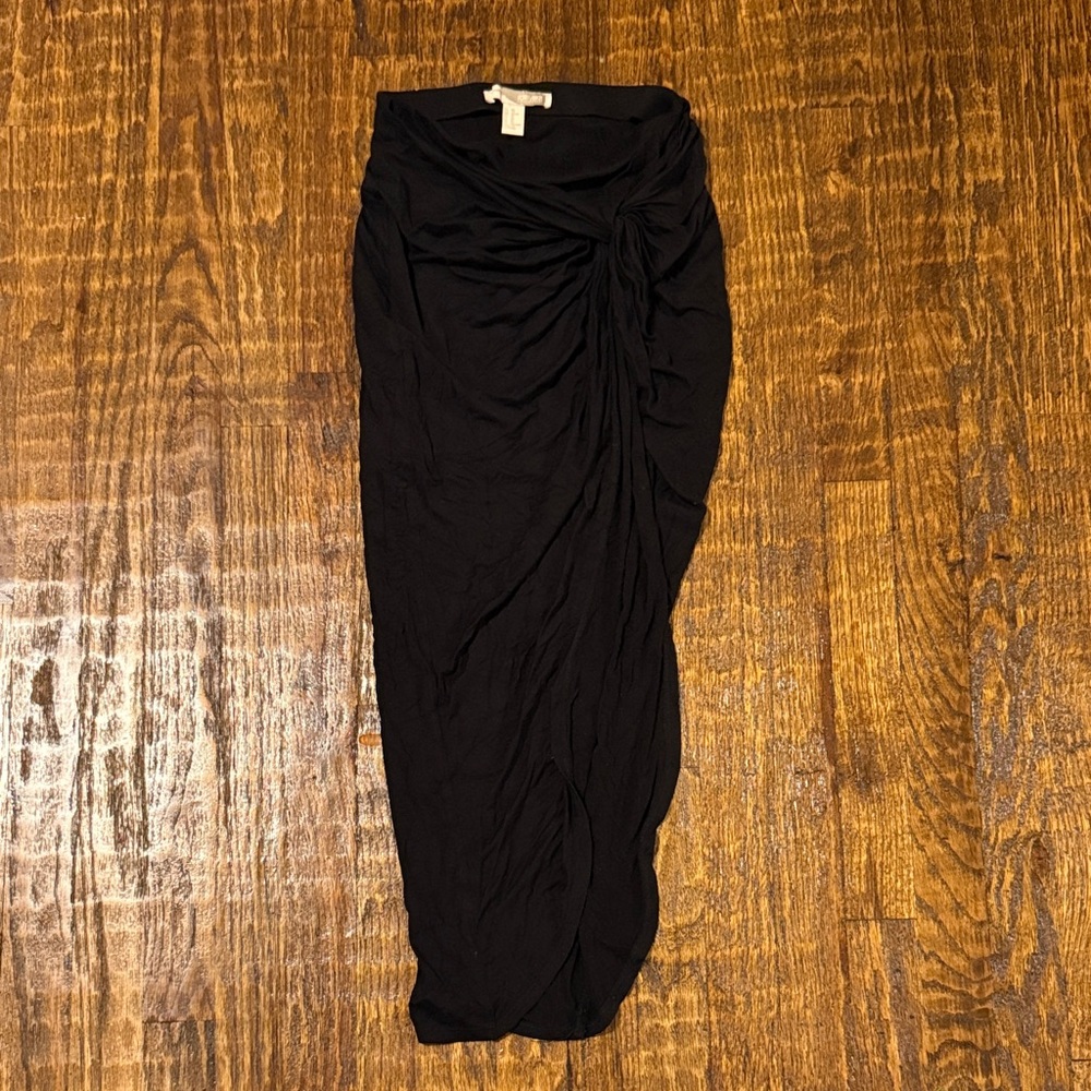 Sarong-Style Draped Black Skirt | Elastic Waist | Asymmetric Wrap Look